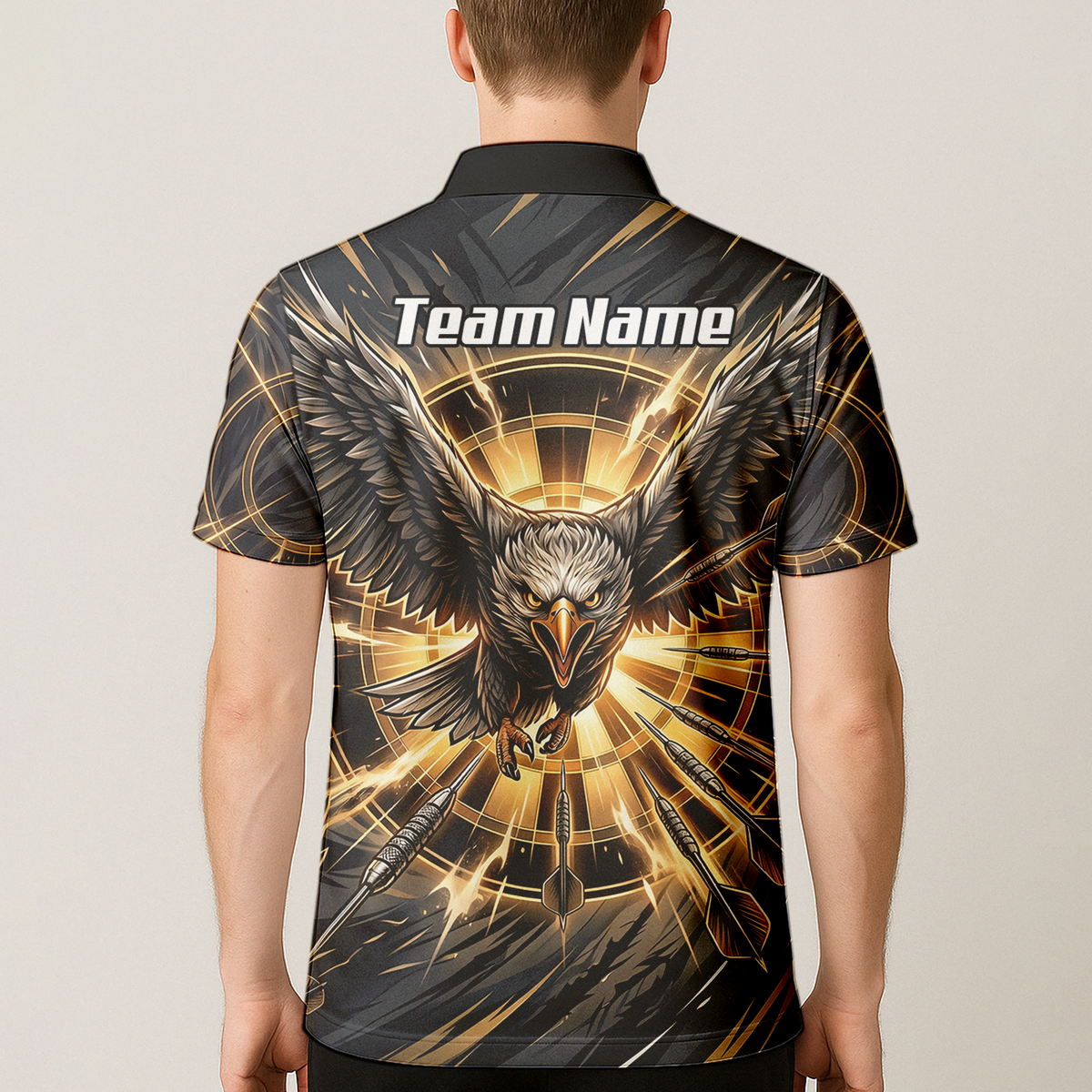 Personalised Eagle Dart Jersey for Men Custom Name and Team Dartboard Polo Shirt Black Gold G2102