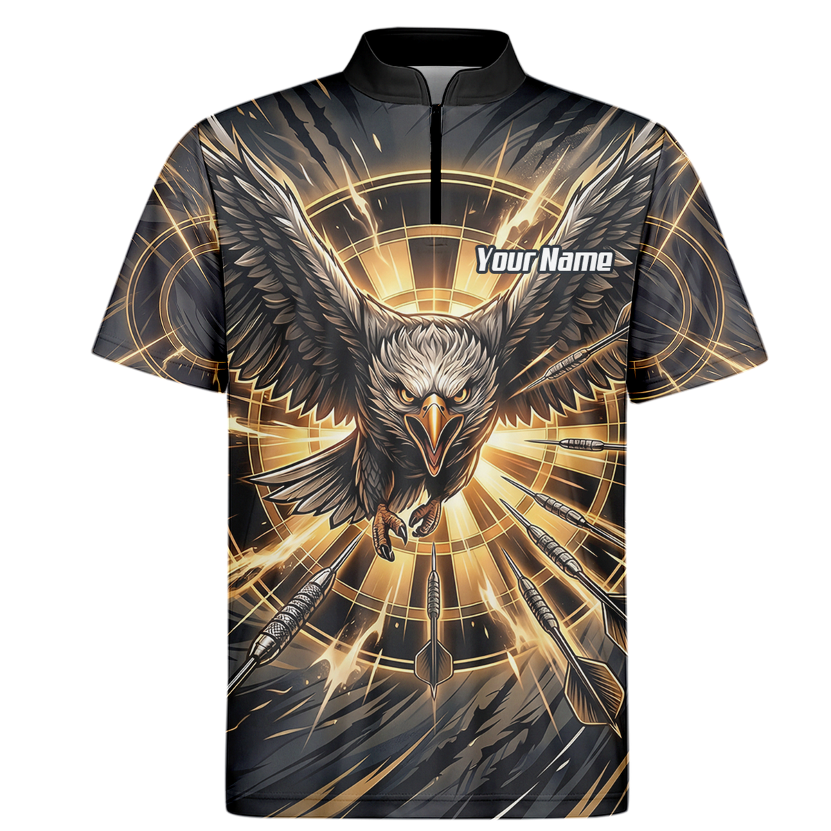 Personalised Eagle Dart Jersey for Men Custom Name and Team Dartboard Polo Shirt Black Gold G2102