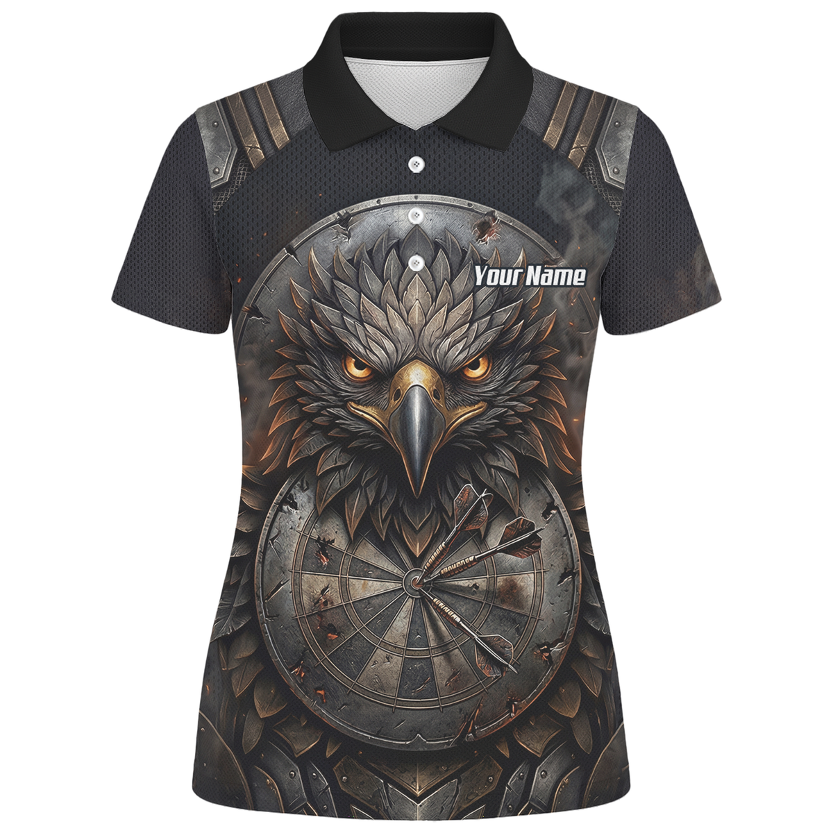 Personalised Women's Eagle Shield Dart Jersey Custom Name Team Polo Shirt Black Bronze G4208