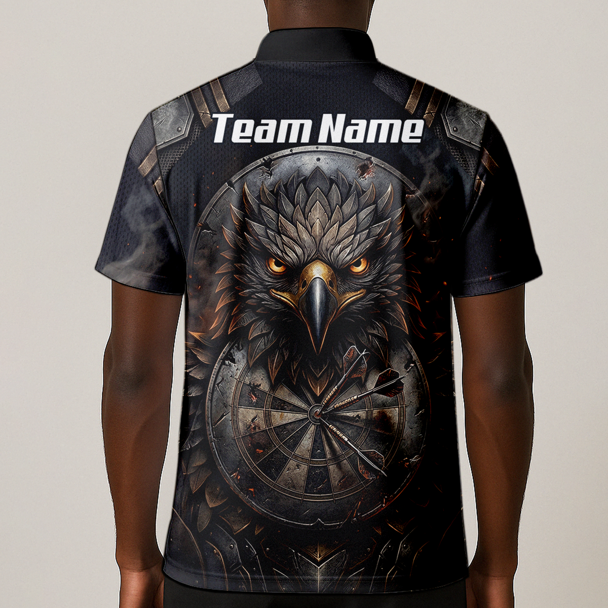 Personalised Men's Eagle Shield Dart Jersey Custom Name Team Polo Shirt Black Bronze G4208
