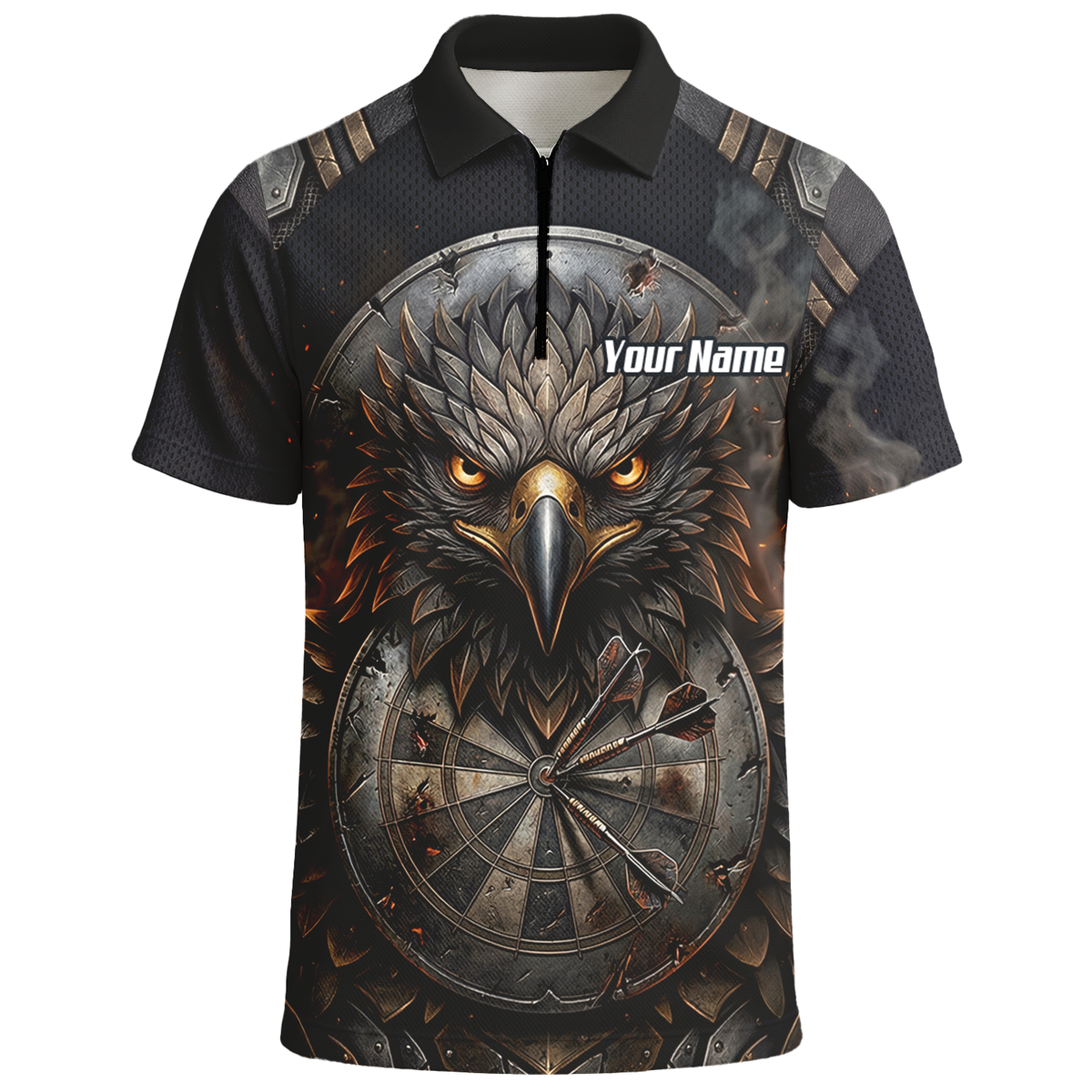 Personalised Men's Eagle Shield Dart Jersey Custom Name Team Polo Shirt Black Bronze G4208