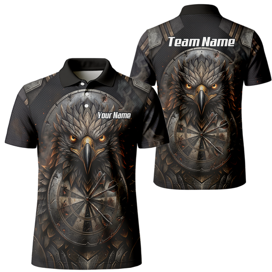 Personalised Men's Eagle Shield Dart Jersey Custom Name Team Polo Shirt Black Bronze G4208
