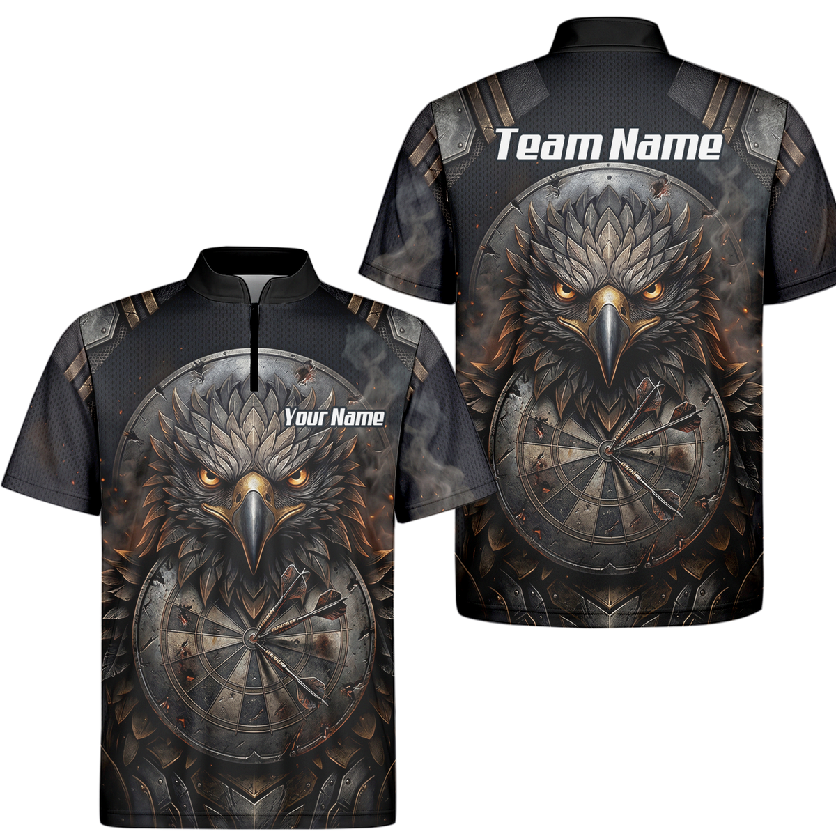 Personalised Men's Eagle Shield Dart Jersey Custom Name Team Polo Shirt Black Bronze G4208
