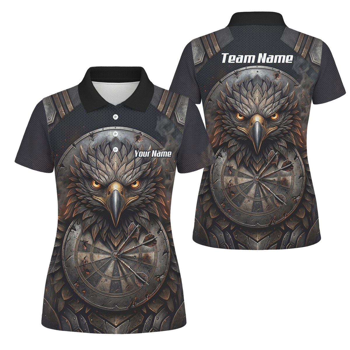 Personalised Women's Eagle Shield Dart Jersey Custom Name Team Polo Shirt Black Bronze G4208