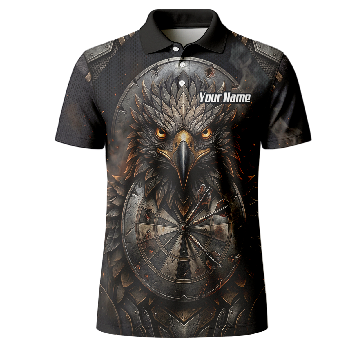 Personalised Men's Eagle Shield Dart Jersey Custom Name Team Polo Shirt Black Bronze G4208