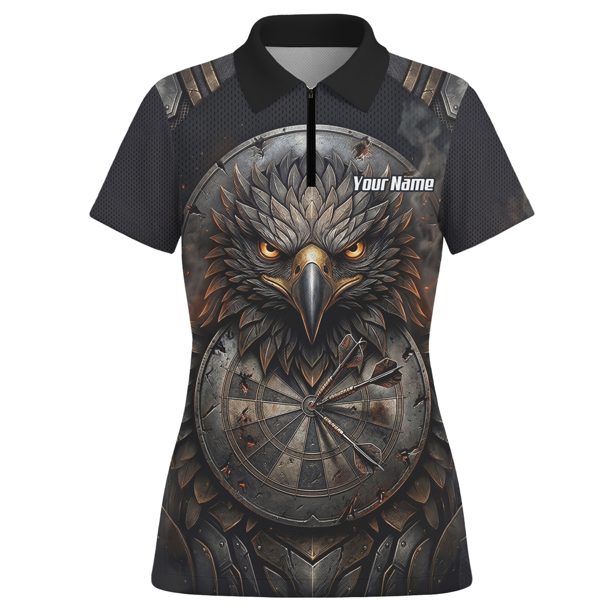 Personalised Women's Eagle Shield Dart Jersey Custom Name Team Polo Shirt Black Bronze G4208