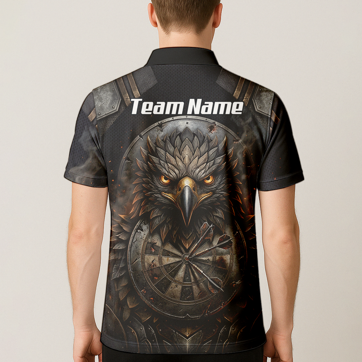 Personalised Men's Eagle Shield Dart Jersey Custom Name Team Polo Shirt Black Bronze G4208