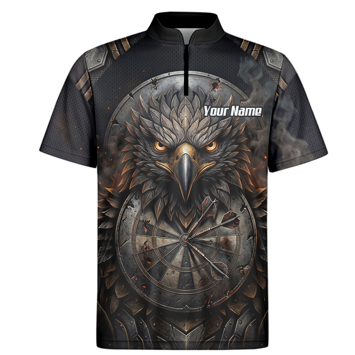 Personalised Men's Eagle Shield Dart Jersey Custom Name Team Polo Shirt Black Bronze G4208
