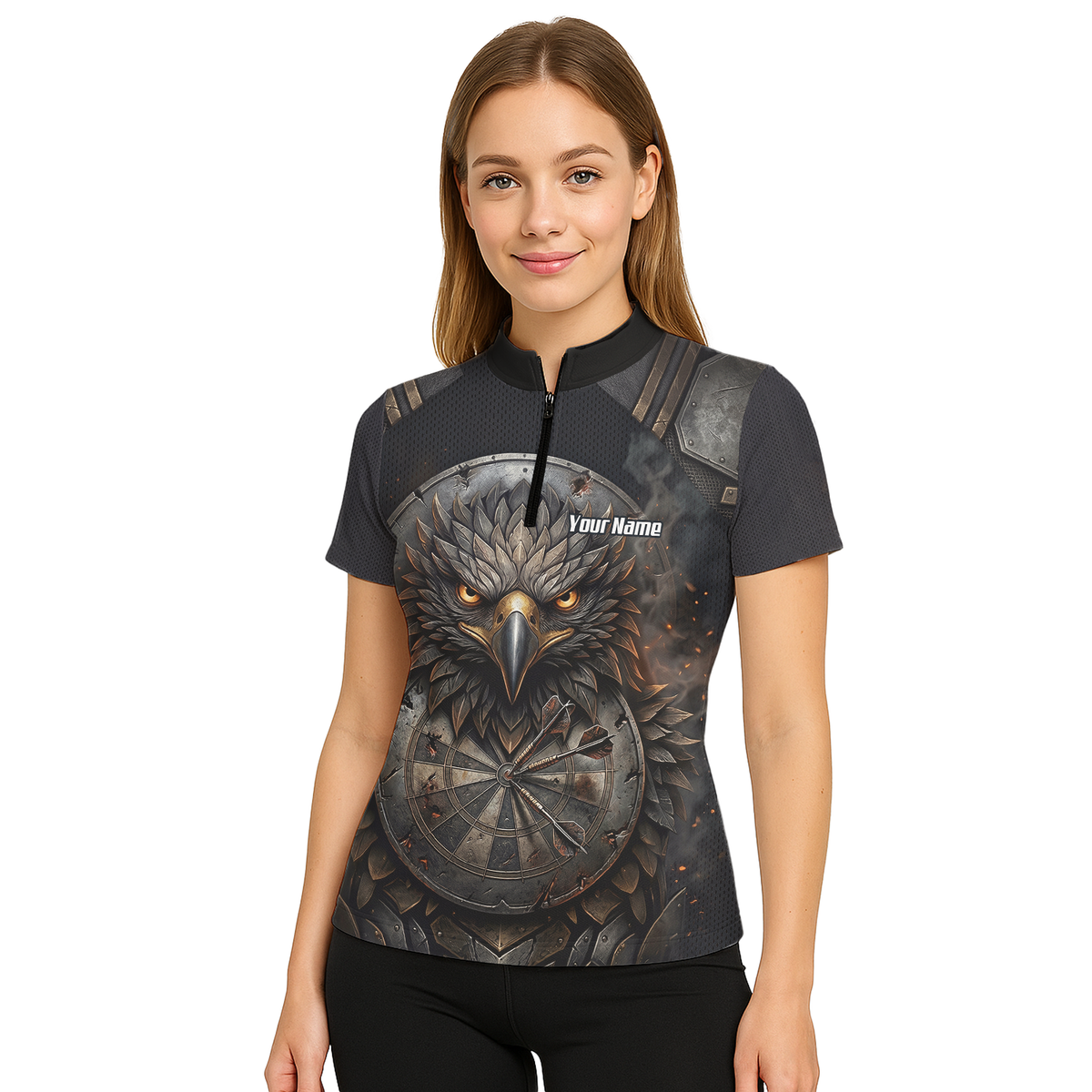 Personalised Women's Eagle Shield Dart Jersey Custom Name Team Polo Shirt Black Bronze G4208