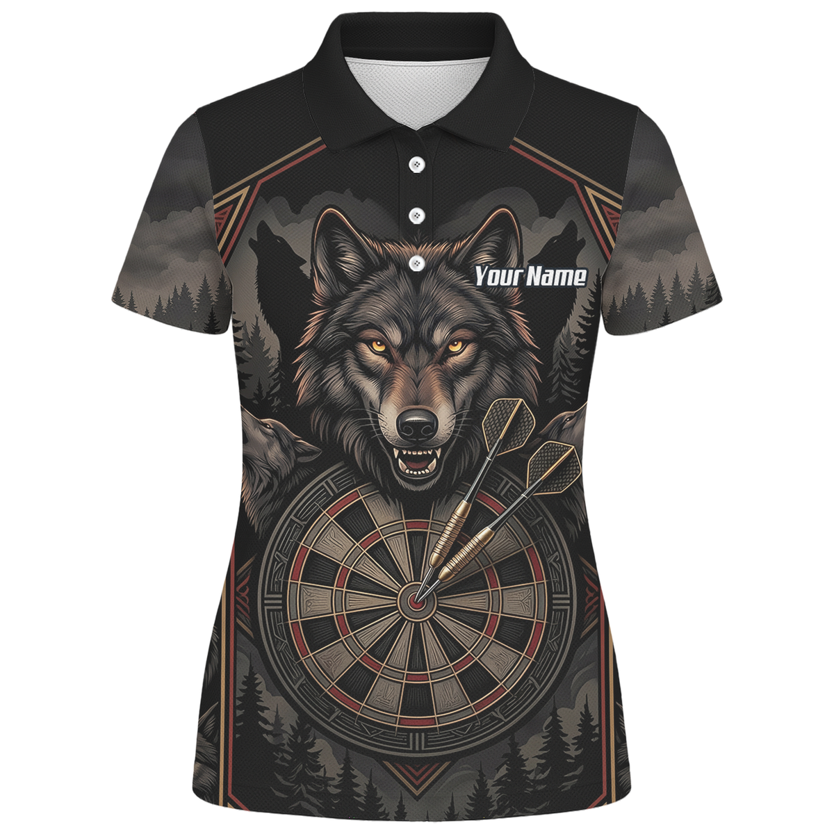 Personalised Wolf Dart Jersey for Women Custom Team Name Dart Shirt Black Grey Polo G4991