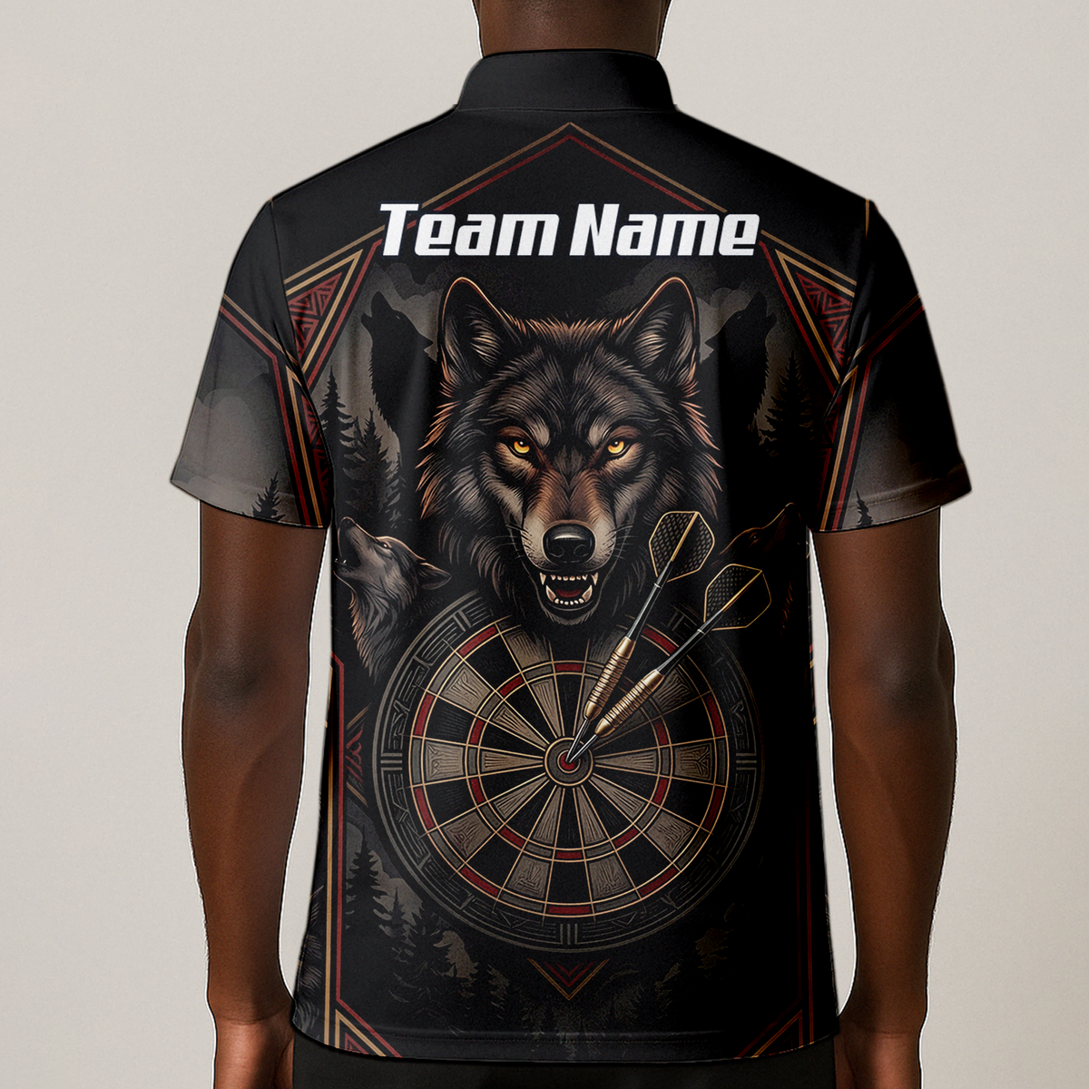 Personalised Wolf Dart Jersey for Men Custom Team Name Dart Shirt Black Grey Polo G4991