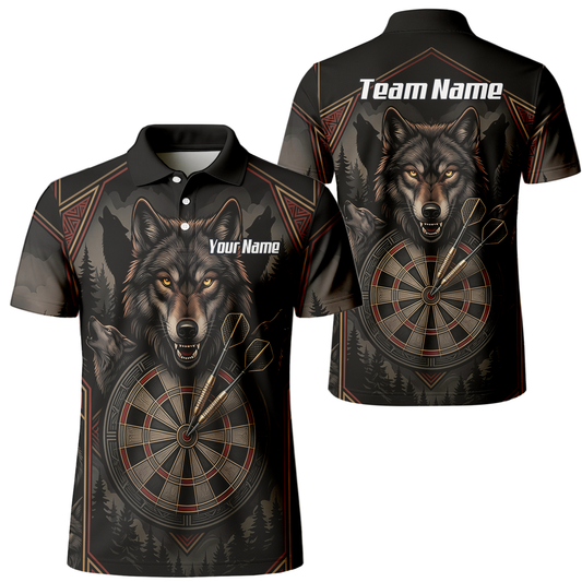 Personalised Wolf Dart Jersey for Men Custom Team Name Dart Shirt Black Grey Polo G4991