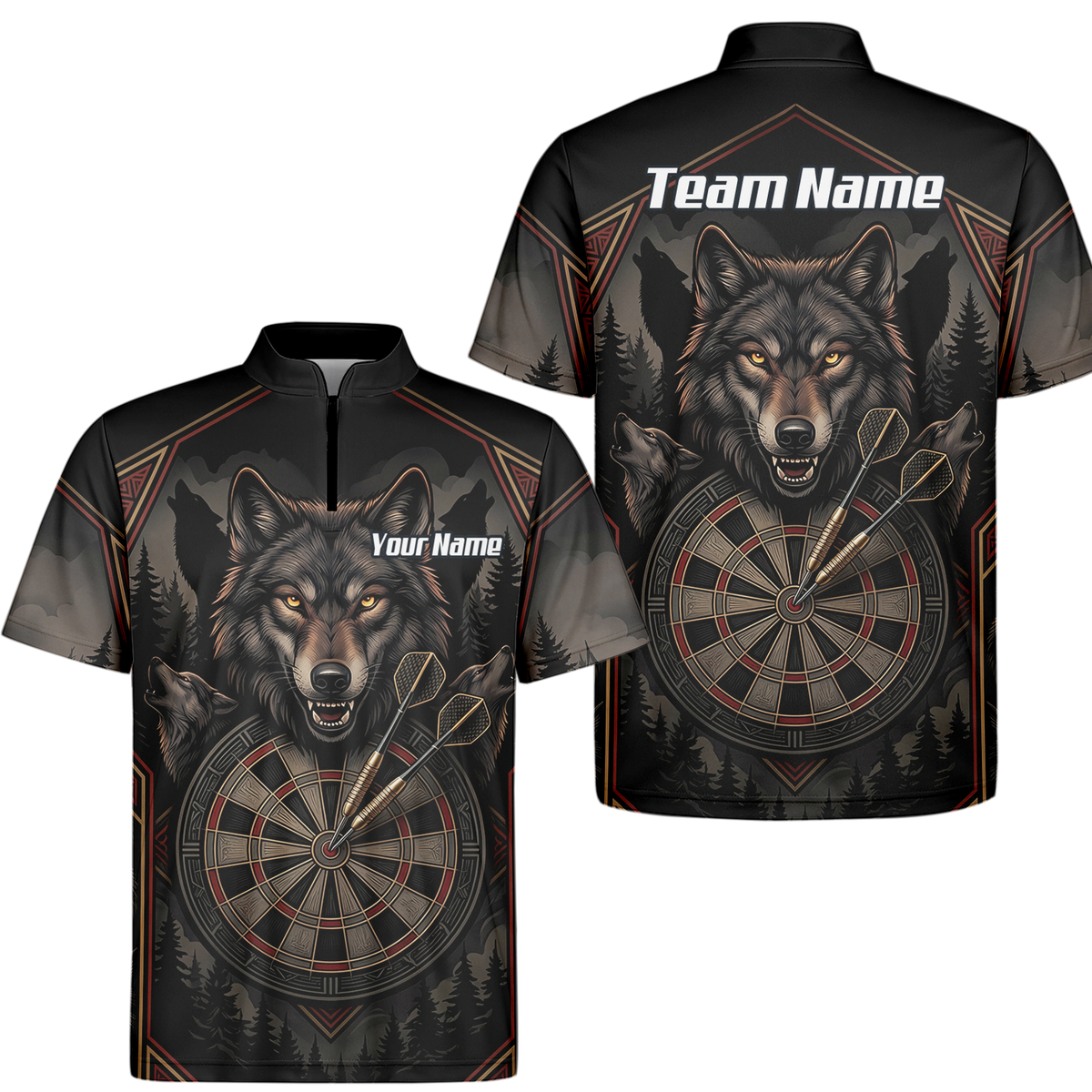 Personalised Wolf Dart Jersey for Men Custom Team Name Dart Shirt Black Grey Polo G4991