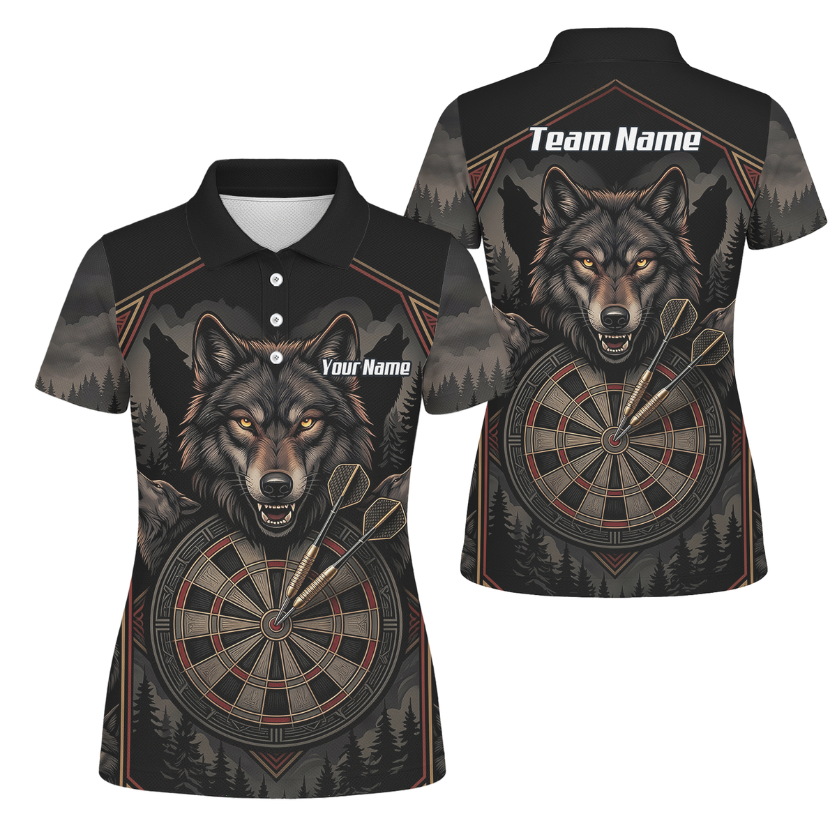 Personalised Wolf Dart Jersey for Women Custom Team Name Dart Shirt Black Grey Polo G4991