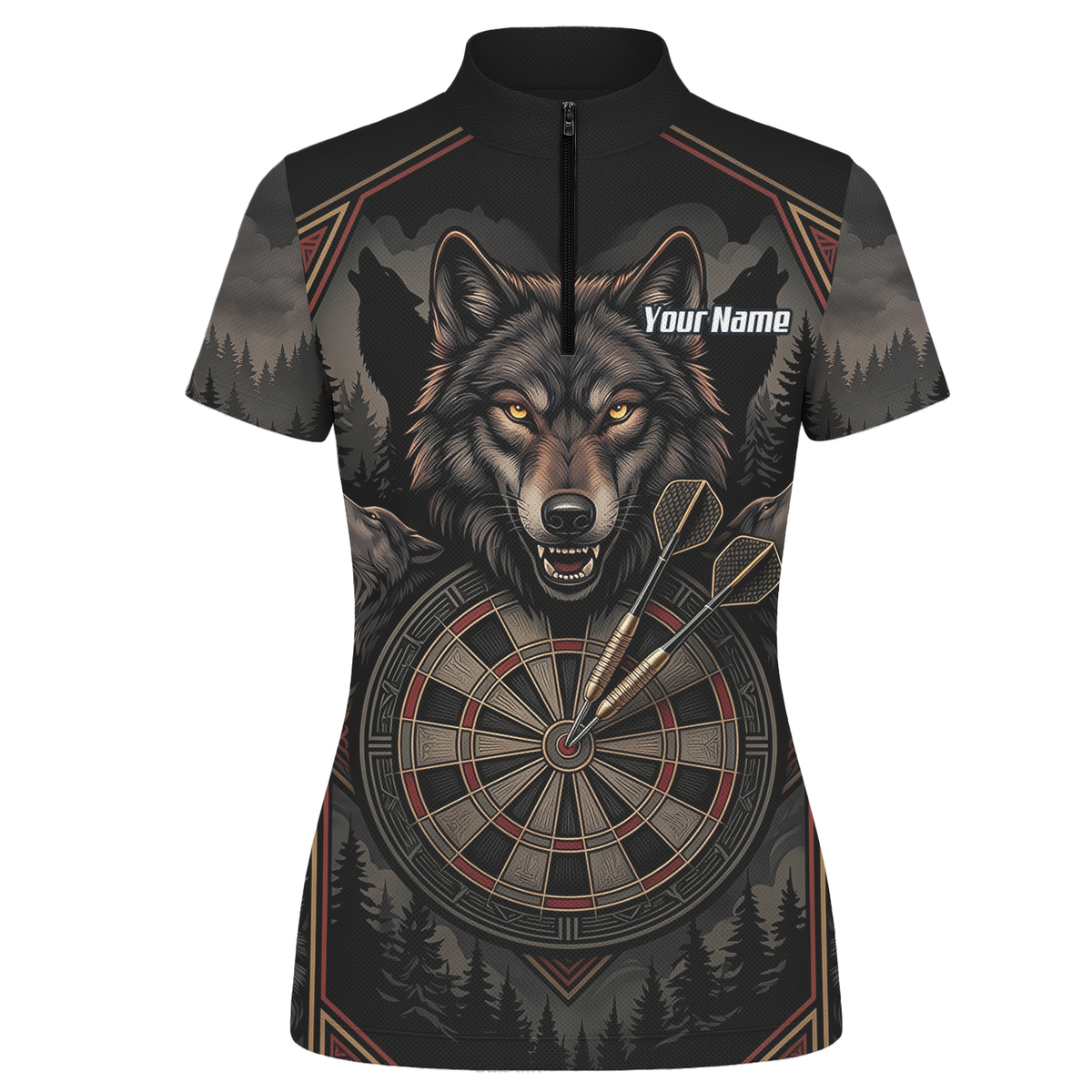 Personalised Wolf Dart Jersey for Women Custom Team Name Dart Shirt Black Grey Polo G4991