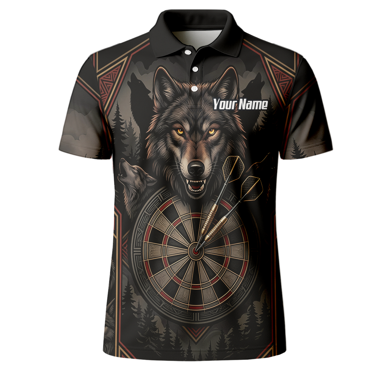 Personalised Wolf Dart Jersey for Men Custom Team Name Dart Shirt Black Grey Polo G4991