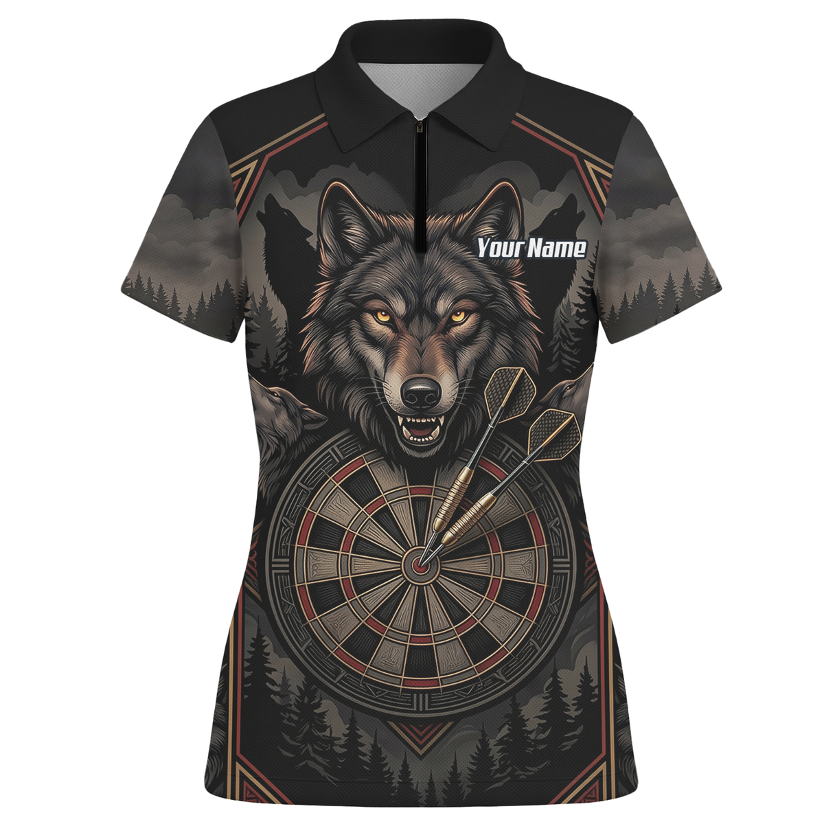 Personalised Wolf Dart Jersey for Women Custom Team Name Dart Shirt Black Grey Polo G4991