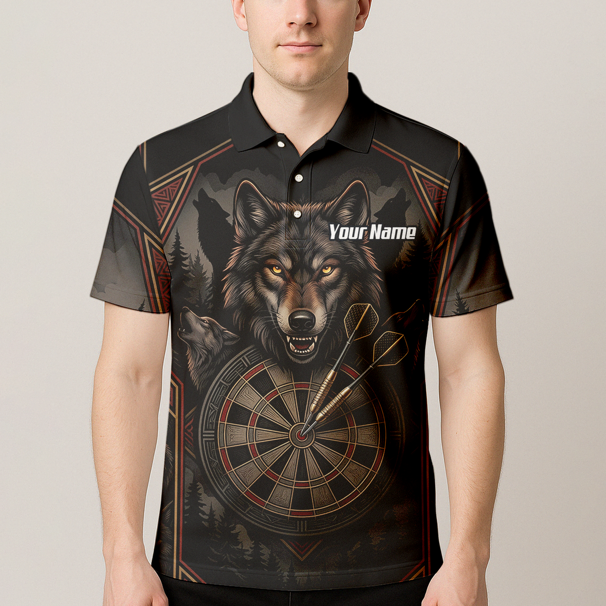 Personalised Wolf Dart Jersey for Men Custom Team Name Dart Shirt Black Grey Polo G4991