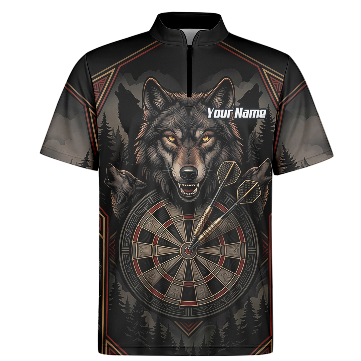 Personalised Wolf Dart Jersey for Men Custom Team Name Dart Shirt Black Grey Polo G4991