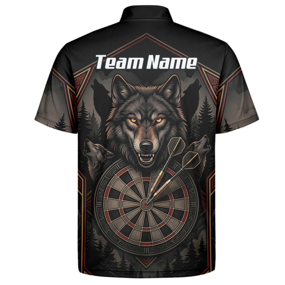 Personalised Wolf Dart Jersey for Men Custom Team Name Dart Shirt Black Grey Polo G4991