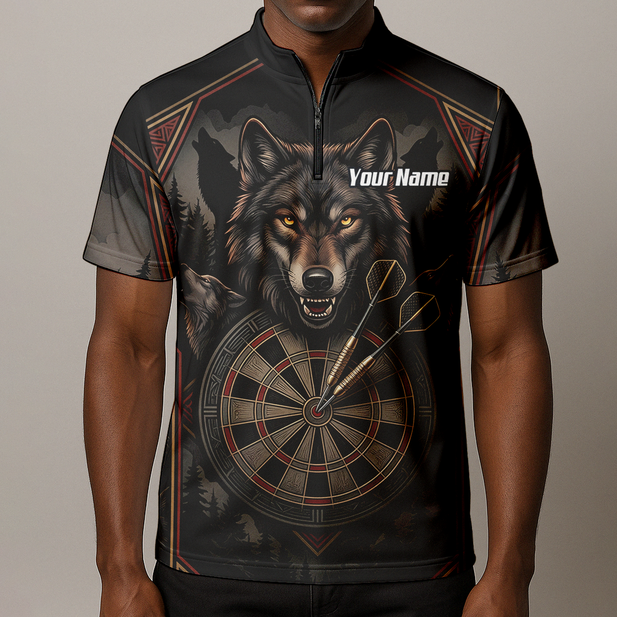 Personalised Wolf Dart Jersey for Men Custom Team Name Dart Shirt Black Grey Polo G4991
