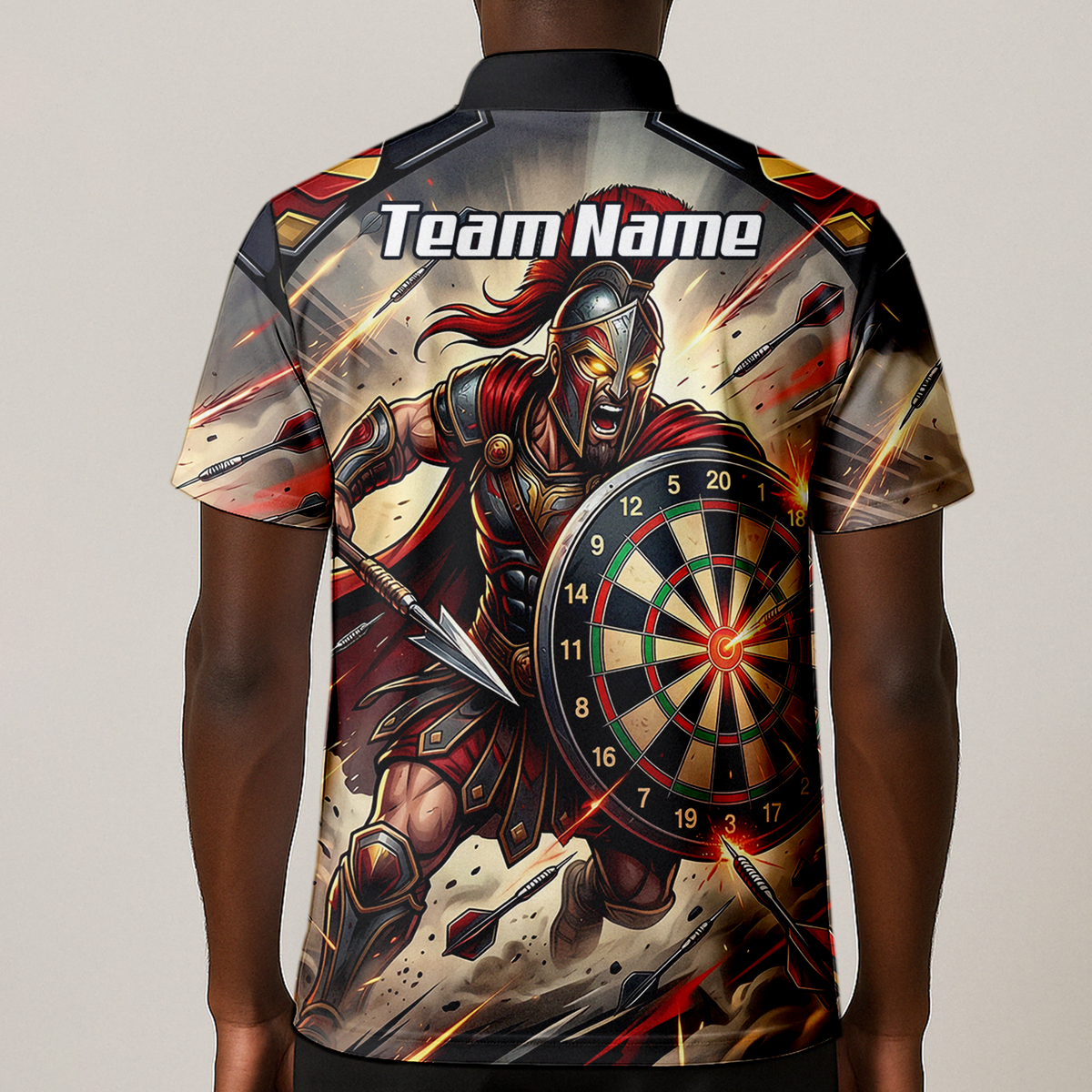 Personalised Spartan Warrior Dart Jersey for Men Custom Gladiator Darts Polo Shirt Red Gold G5179