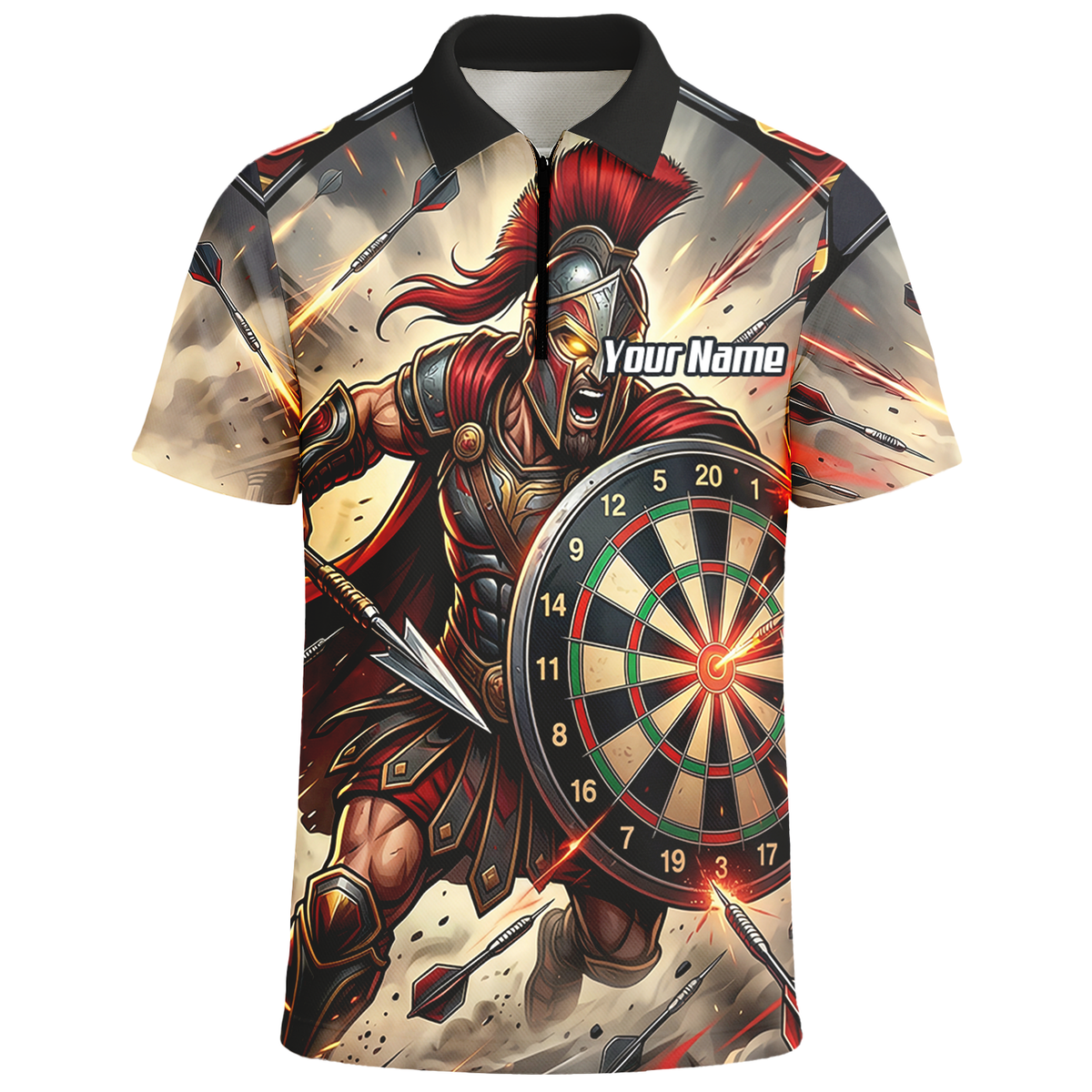 Personalised Spartan Warrior Dart Jersey for Men Custom Gladiator Darts Polo Shirt Red Gold G5179