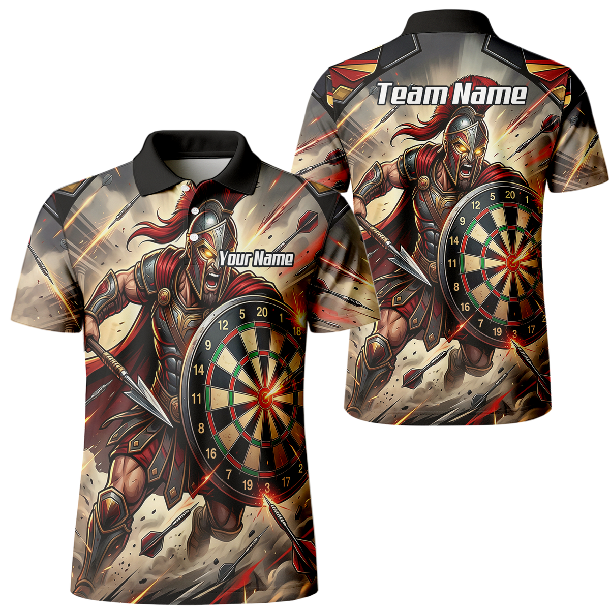 Personalised Spartan Warrior Dart Jersey for Men Custom Gladiator Darts Polo Shirt Red Gold G5179