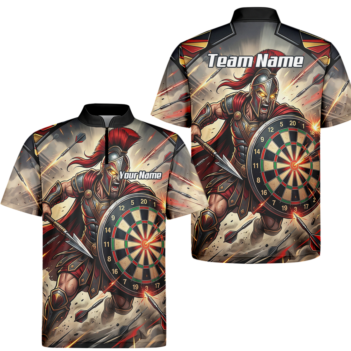 Personalised Spartan Warrior Dart Jersey for Men Custom Gladiator Darts Polo Shirt Red Gold G5179