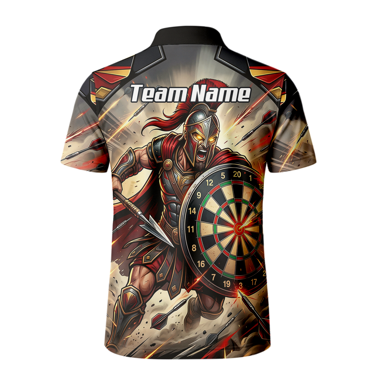 Personalised Spartan Warrior Dart Jersey for Men Custom Gladiator Darts Polo Shirt Red Gold G5179