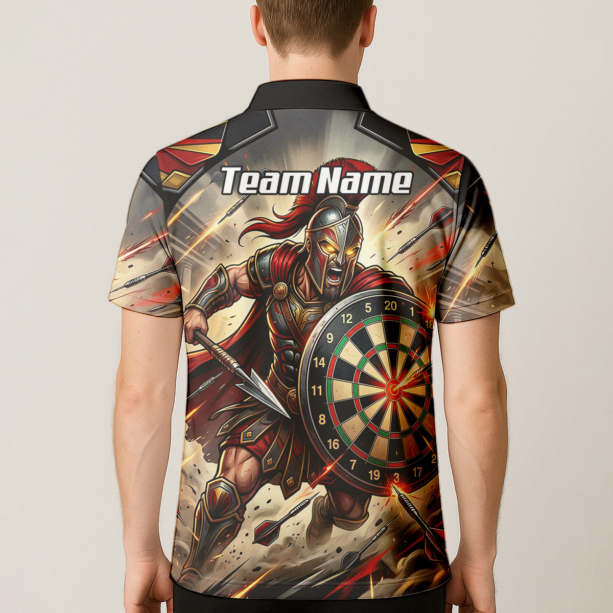 Personalised Spartan Warrior Dart Jersey for Men Custom Gladiator Darts Polo Shirt Red Gold G5179
