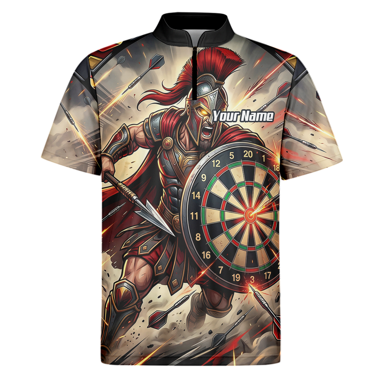 Personalised Spartan Warrior Dart Jersey for Men Custom Gladiator Darts Polo Shirt Red Gold G5179