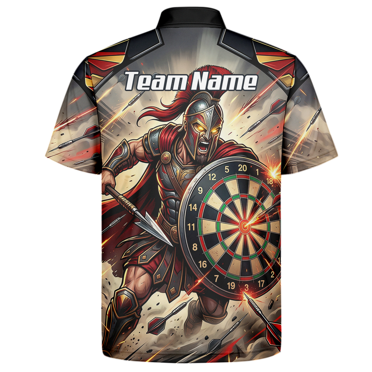 Personalised Spartan Warrior Dart Jersey for Men Custom Gladiator Darts Polo Shirt Red Gold G5179