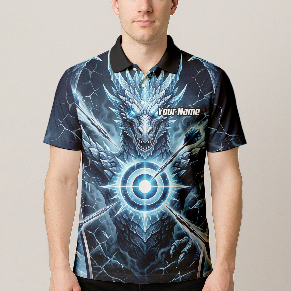 Personalised Ice Dragon Dart Jersey for Men Custom Blue Frost Dart Shirt Polo G6897
