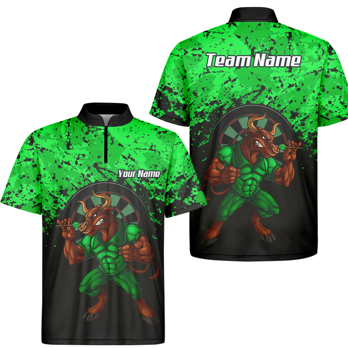 Personalised Raging Bull Dart Jersey Polo and Zipper Green Black For Men GR5112