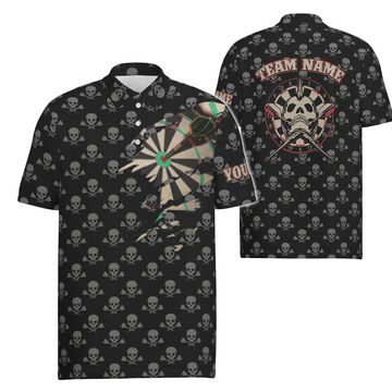 Men's Polo Shirt with Skulls and Crossed Darts, Spooky Dart Jersey for Men H2341