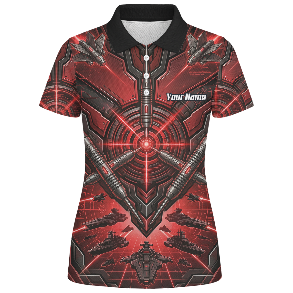 Personalised Red Black Futuristic Sci-Fi Dart Jersey for Women Custom Darts Polo Shirt H6778