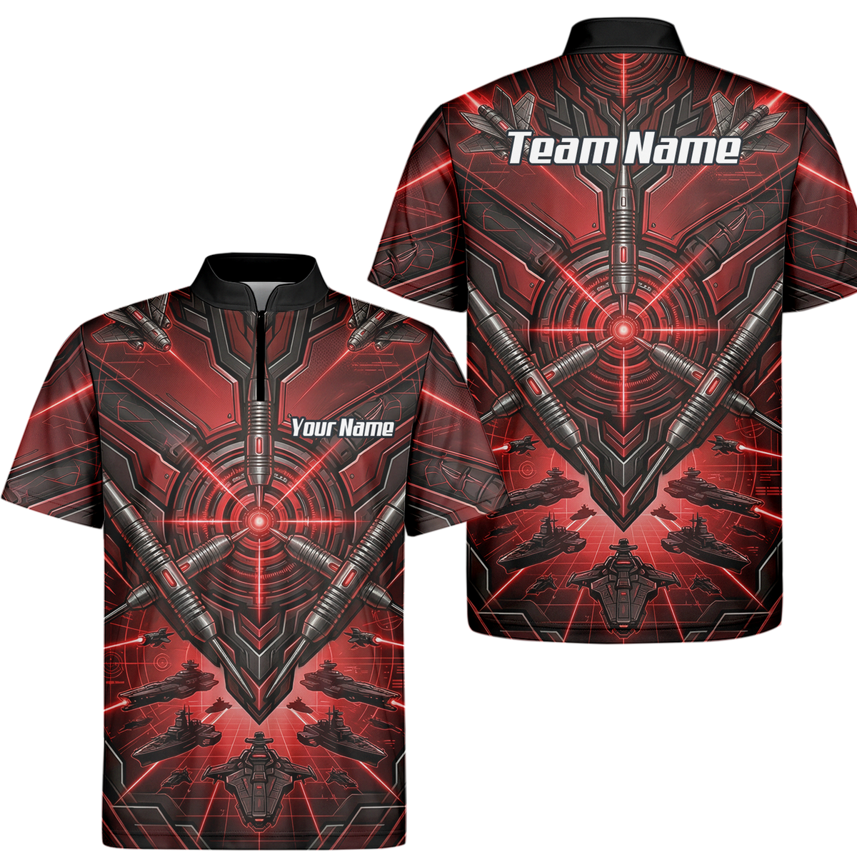Personalised Red Black Futuristic Sci-Fi Dart Jersey for Men Custom Darts Polo Shirt H6778