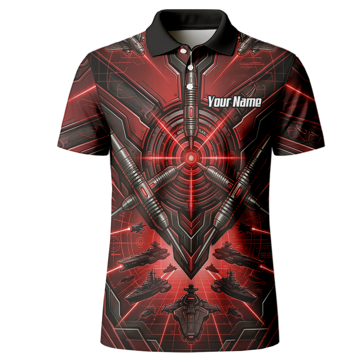 Personalised Red Black Futuristic Sci-Fi Dart Jersey for Men Custom Darts Polo Shirt H6778