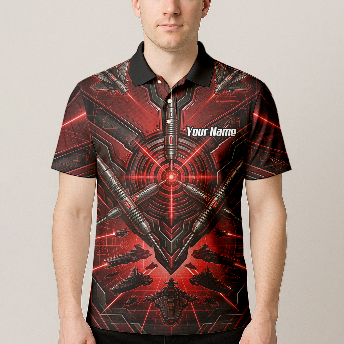 Personalised Red Black Futuristic Sci-Fi Dart Jersey for Men Custom Darts Polo Shirt H6778