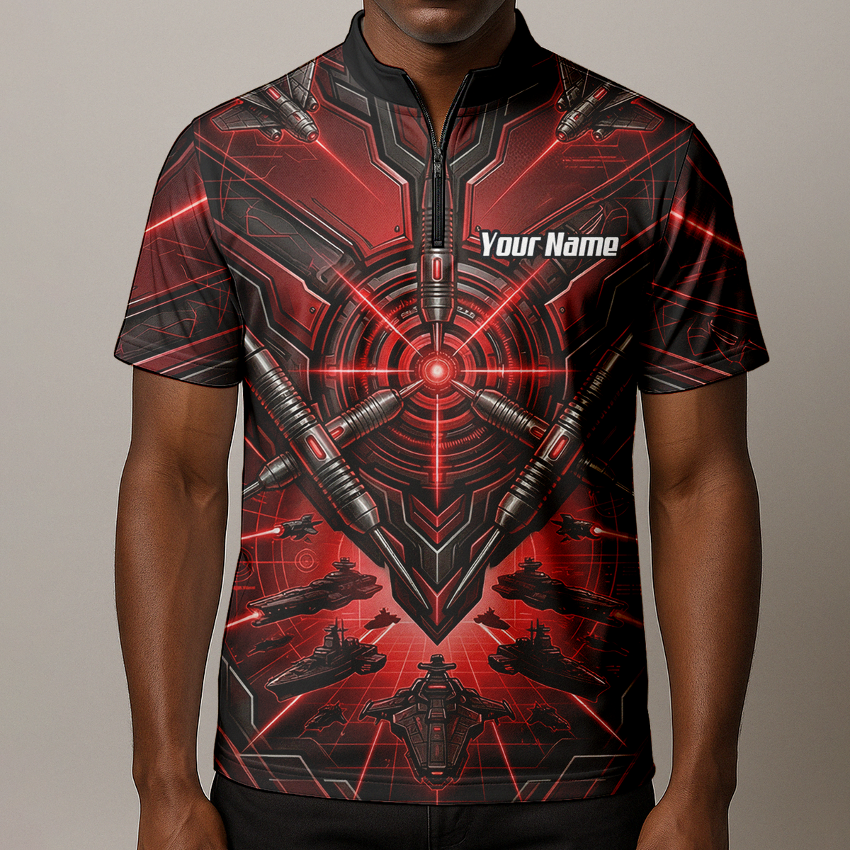 Personalised Red Black Futuristic Sci-Fi Dart Jersey for Men Custom Darts Polo Shirt H6778
