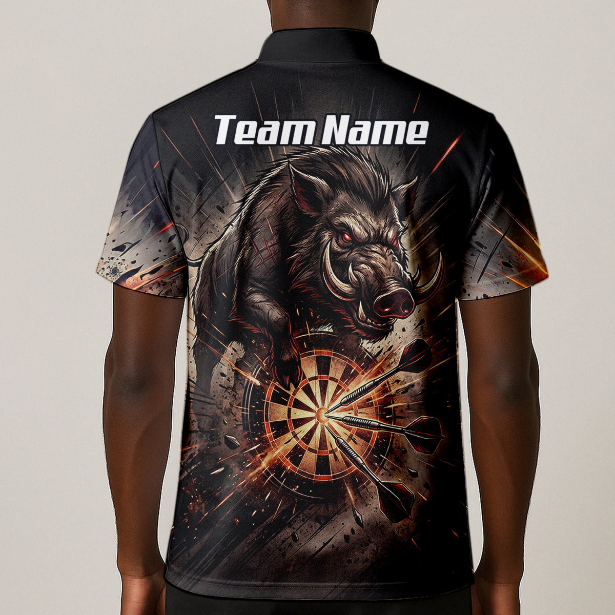 Personalised Wild Boar Darts Jersey for Men, Custom Dartboard Polo Shirt Black Brown, Darts Team Top with Name H8686