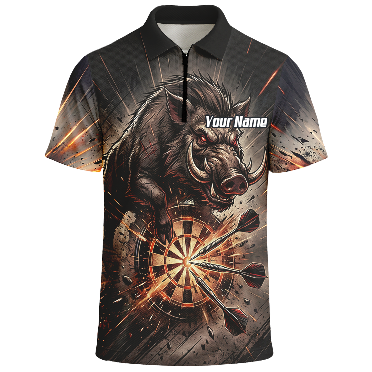 Personalised Wild Boar Darts Jersey for Men, Custom Dartboard Polo Shirt Black Brown, Darts Team Top with Name H8686