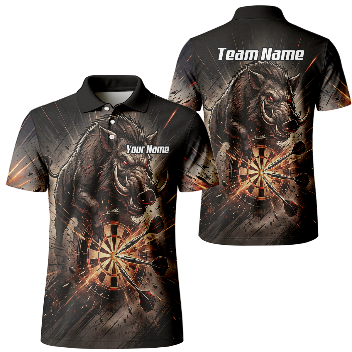 Personalised Wild Boar Darts Jersey for Men, Custom Dartboard Polo Shirt Black Brown, Darts Team Top with Name H8686