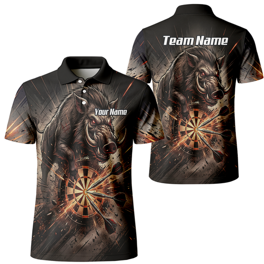 Personalised Wild Boar Darts Jersey for Men, Custom Dartboard Polo Shirt Black Brown, Darts Team Top with Name H8686