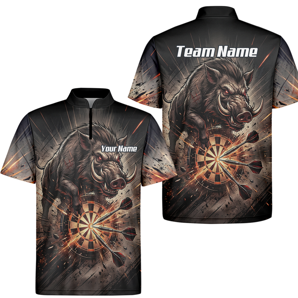 Personalised Wild Boar Darts Jersey for Men, Custom Dartboard Polo Shirt Black Brown, Darts Team Top with Name H8686
