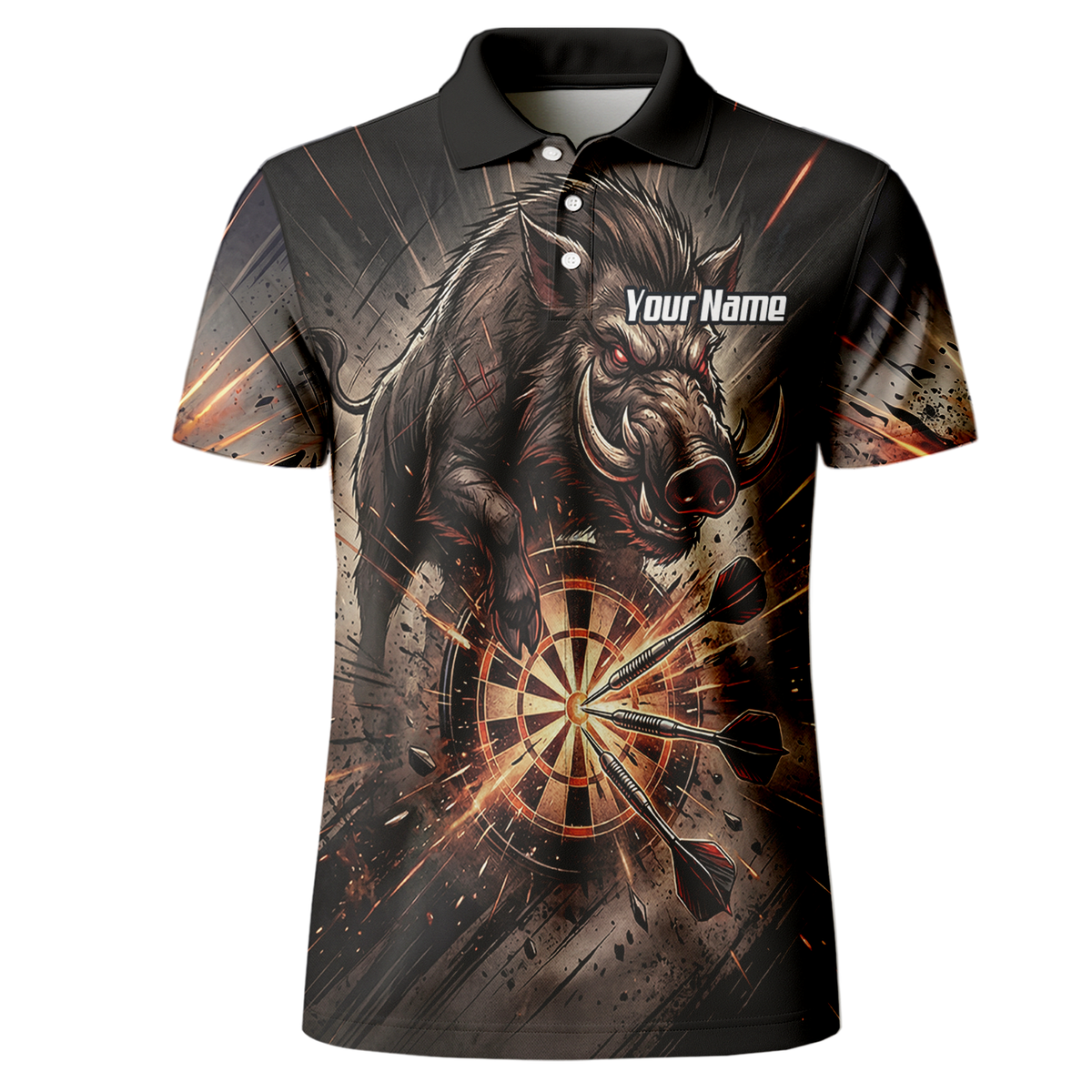 Personalised Wild Boar Darts Jersey for Men, Custom Dartboard Polo Shirt Black Brown, Darts Team Top with Name H8686