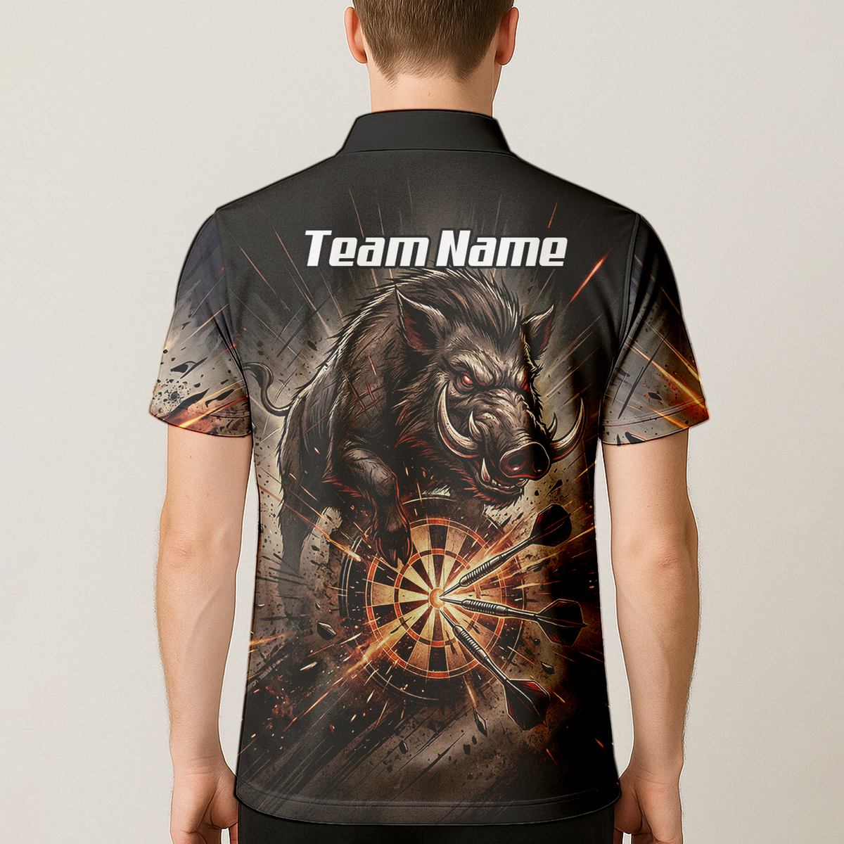 Personalised Wild Boar Darts Jersey for Men, Custom Dartboard Polo Shirt Black Brown, Darts Team Top with Name H8686