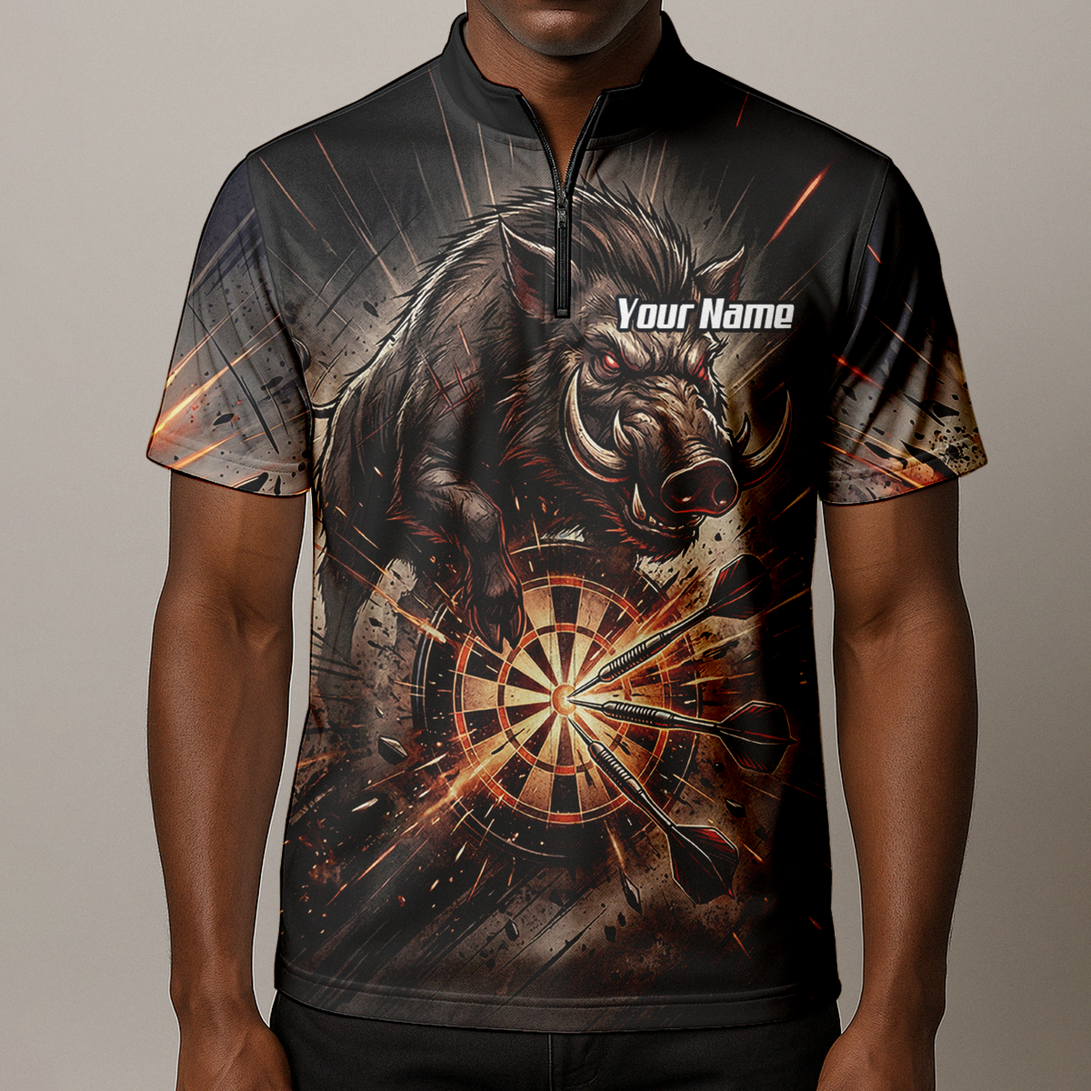 Personalised Wild Boar Darts Jersey for Men, Custom Dartboard Polo Shirt Black Brown, Darts Team Top with Name H8686