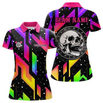 Colorful Black Skull Darts Board Polo Shirt for Women - Custom Quarter Zip Team Dart Jersey N9020